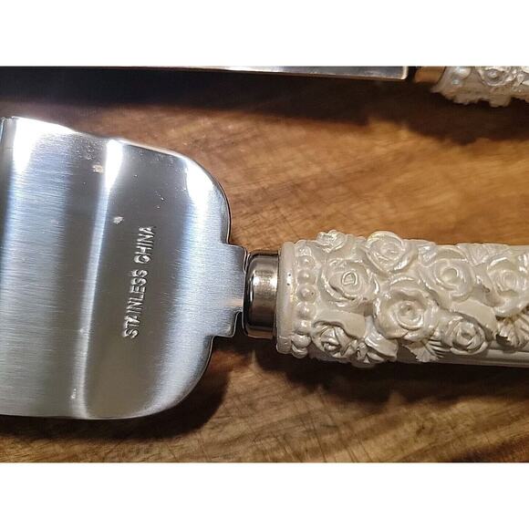 Vintage Stainless Steel Wedding Cake Server and Knife Set Rose Rhinestone - Picture 6 of 7